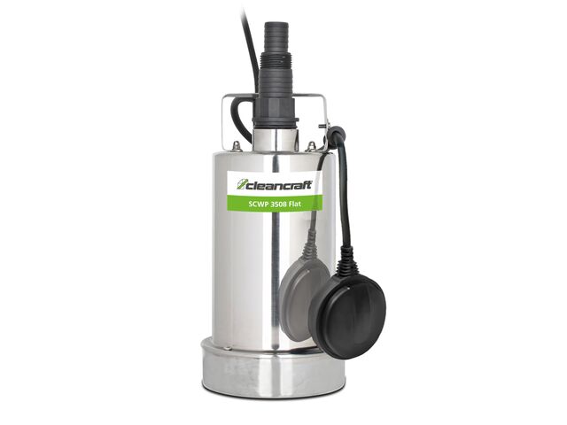 Pompe submersible corps acier inoxydable pour eaux claires jusqu'à 1 mm de niveau résiduel cap. 7500 l/h hauteur de refoulement 8 m 0,35 kW 230 V Cleancraft SCWP 3508 FLAT