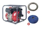 Pack Pompe à eau thermique essence 18.000 L/h 7 CV raccord 2 avec tuyau d'aspiration 5 m et tuyau de refoulement 50 m MW Tools WP1800PSET