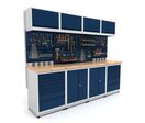 Établi d'atelier industriel 2480 mm PRACO M T16 - Plateau en hêtre massif - Éclairage LED - Tiroirs et armoire MW Tools PRAM2480T16