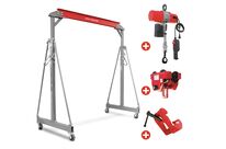 Grue à portique 1 t + palan électrique à chaîne sans fil 6 m 230 V avec chariot et pince à poutre MW Tools PTLK1-SETKTMR
