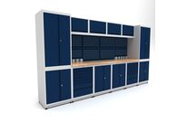 Établi d'atelier industriel 3720 mm PRACO M T31 - Plateau en hêtre massif - Éclairage LED - Tiroirs et armoire MW Tools PRAM3720T31