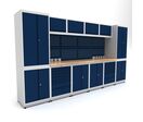 Établi d'atelier industriel 3720 mm PRACO M T31 - Plateau en hêtre massif - Éclairage LED - Tiroirs et armoire MW Tools PRAM3720T31