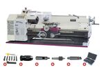 Tour à métaux d'établi hauteur des pointes 125 mm entre-pointes 550 mm alésage 21 mm 0,75 kW 230V 6 vitesses avec accessoires Optiturn TU2406 PACK 230V