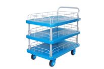 Chariot plateforme 300kg 3 plateaux avec grilles MW Tools PP300T3R