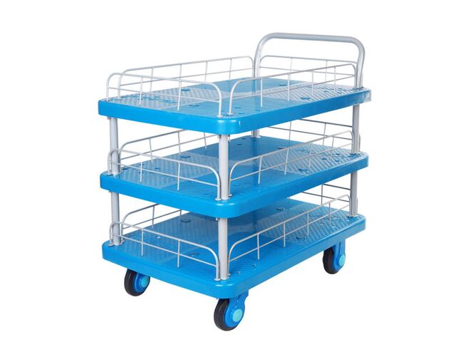 Chariot plateforme 300kg 3 plateaux avec grilles MW Tools PP300T3R