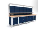Établi d'atelier industriel 3560 mm PRACO W T74 - Plateau en hêtre massif - Éclairage LED - Tiroirs et armoire MW Tools PRAW3500T74