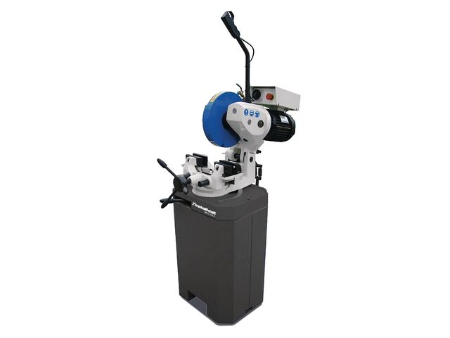 Tronçonneuse métal acier 2 vitesses 1,1/2,2 kW 400 V lame circulaire ø350 mm 36/72 tr/min avec pompe et socle Metallkraft MKS350E