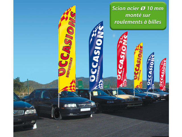 Grand drapeaux : Mât et super voile avec texte &quot;OCCASION&quot; | Kit super voile élégance