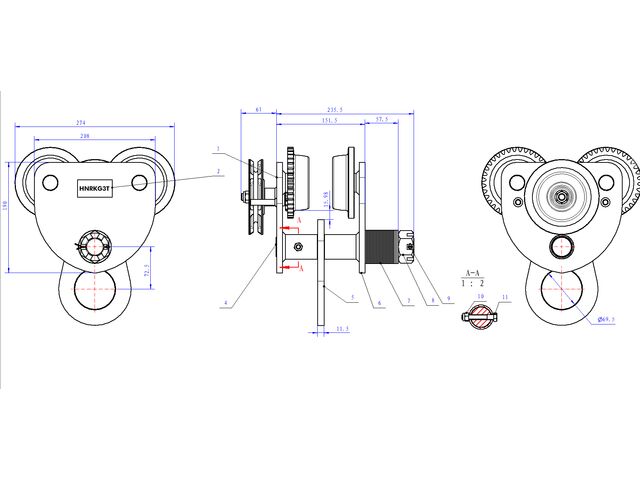 Chariot porte-palans 3 t avec entraînement par chaîne MW Tools HNRKG3T