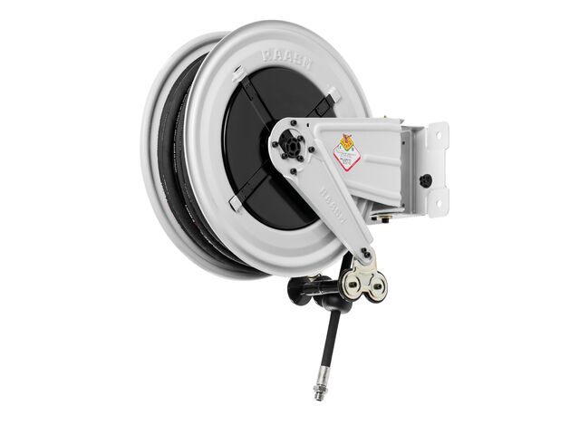 Enrouleur air et eau 15 m Ø G 1/2 (f) 20 bars Acier peint avec enroulement automatique et support mural pivotant Raasm RA.8420.104