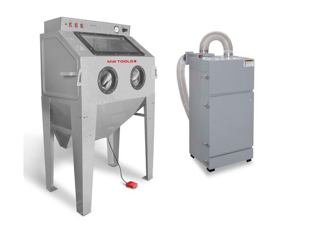 Cabine de sablage 350 L avec aspiration cyclonique externe professionnelle et 2 têtes de sablage MW Tools CAT415FC