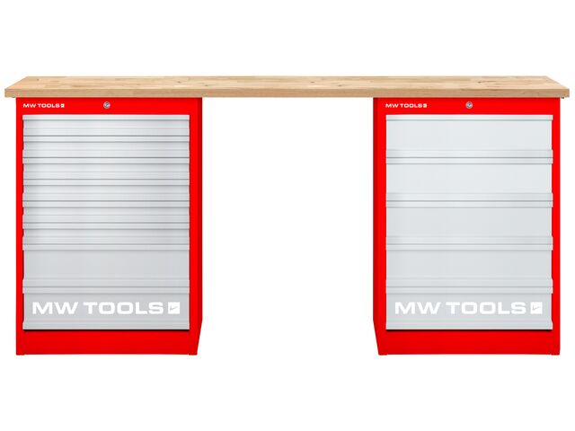 Établi modulaire Rubberwood avec 2 armoires à tiroirs 5T &amp; 8T 2000 mm MW Tools MOD20L58R