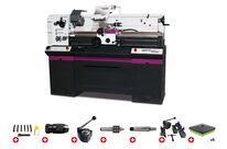Tour à métaux hauteur des pointes 165 mm entre-pointes 1000 mm alésage 38 mm 1,5 kW 400V avec accessoires essentiels Optiturn TM3310 PACK