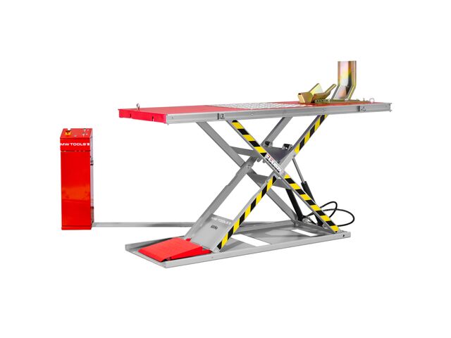 Pont moto électrique professionnel 230V - 1,1kW - 600kg 2200x780mm modèle extra bas 75mm MW Tools ESB600PRO