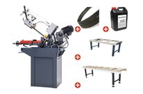 Scie à ruban pour métaux 0-60° capacité 225 mm 1,5 kW 400V 2 vit. avec 2 convoyeurs 1M et 2M 5 lames de scie et 5L d&#039;huile de refroidissement Torros SC280G PACK 2