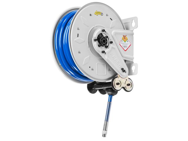 Enrouleur air et eau 15 m Ø G 3/8 (m) 20 bars Acier peint avec enroulement automatique et support mural fixe Raasm RA.8288.103
