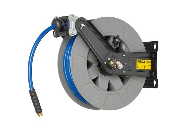 Enrouleur air et eau 20 m Ø G 1/2 (f) 20 bars Acier peint avec enroulement automatique et support mural fixe Zeca 8424
