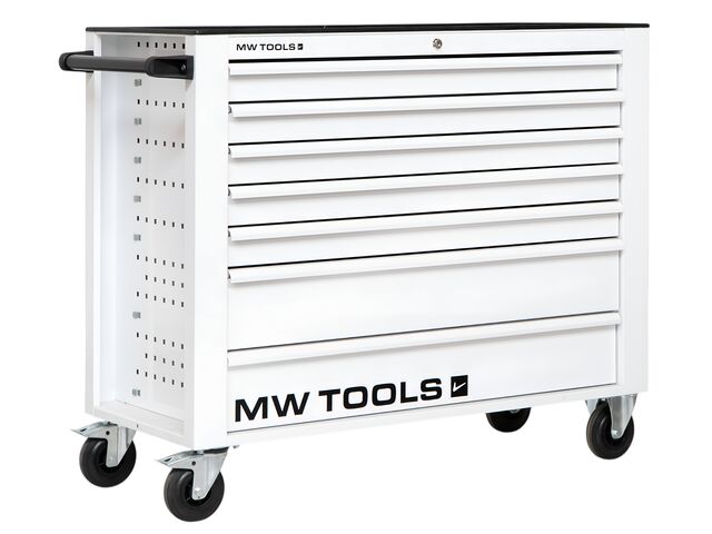 Servante d'atelier 7 tiroirs blanche extra large 1135 mm avec verrouillage intégré dans la poignée roues ø125 mm MW Tools GW307W