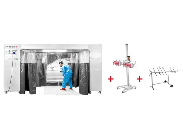 Cabine de peinture mobile avec sécheur de peinture infrarouge 2x1000W + support rotatif MW Tools MSC3600PACK2