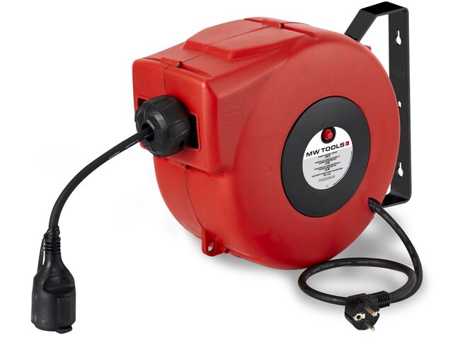 Enrouleur de câble 14 m 3G 2,5 mm² 230V Polypropylène avec enrouleur automatique et support mural pivotant MW Tools HAE32514N