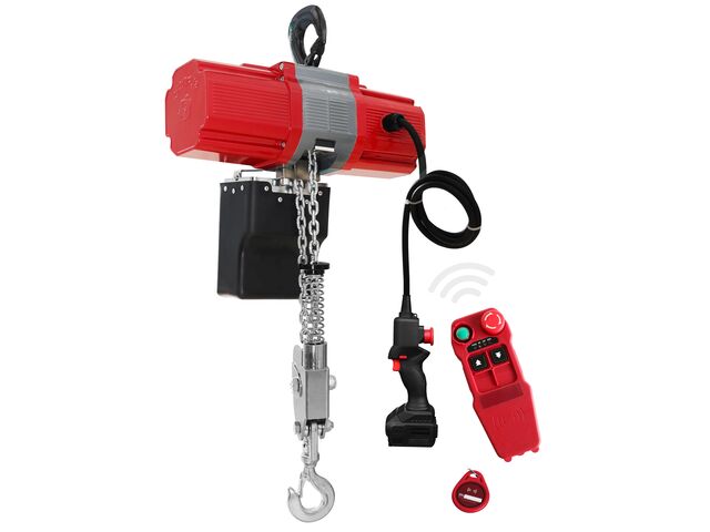 Palan à chaîne électrique sur batterie 990 kg 6 m 850 W avec télécommande sans fil - Livré avec batterie 4 Ah - Cycle de travail élevé MW Tools KT1006BR