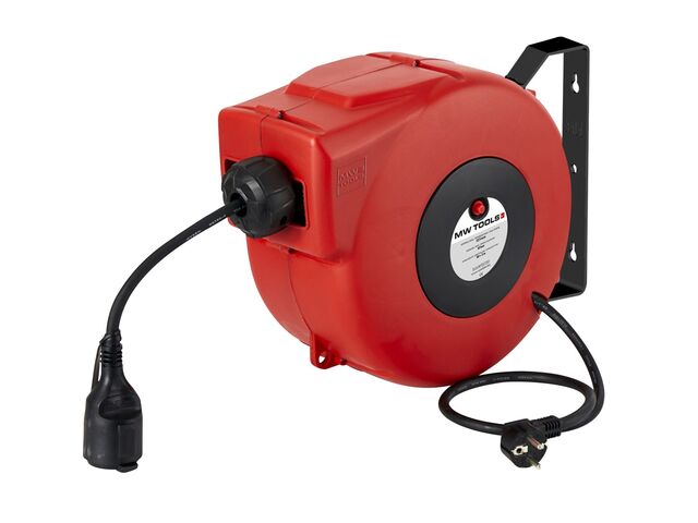 Enrouleur de câble 20 m 3G 2,5 mm² 230V Polypropylène avec enrouleur automatique et support mural pivotant MW Tools HAE32520N