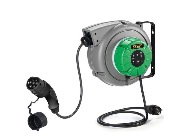 Enrouleur de câble pour véhicules électriques avec boîtier mural 5 m 3G2,5 mm² + 1X0,5 mm² Type d&#039;entrée 2 Zeca EV3162 WB