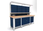Établi d'atelier industriel 2500 mm PRACO W T31 - Plateau en hêtre massif - Éclairage LED - Tiroirs et armoire MW Tools PRAW2500T31
