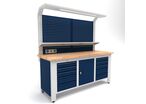 Établi d'atelier industriel 2000 mm PRACO W T57 - Plateau en hêtre massif - Éclairage LED - Tiroirs et armoire MW Tools PRAW2000T57