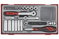 Jeu de douille TT1 tray 1/4 4-13mm Plat- PH- PZ- TPX- hex 35 pièces 6 pans Teng Tools TT1435