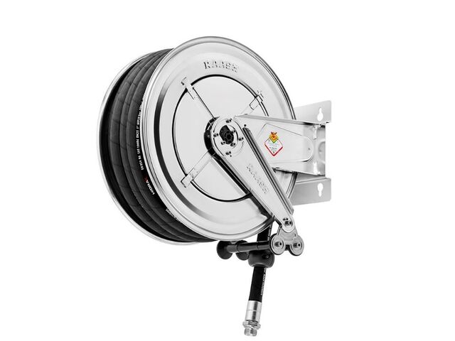 Enrouleur industriel Diesel 15 m Ø 1 10 bars Inox 304 avec enroulement automatique et support mural fixe Raasm RA.8542.603