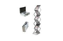 Présentoir ZIG-ZAG Alu-Plexi pliant 6 cases A4 + Valise
