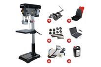 Perceuse à colonne professionnelle jusque ø 32 mm CM4 1,5 kW 400V + accessoires indispensables et unité d&#039;arrosage Torros DF34T PACK PRO