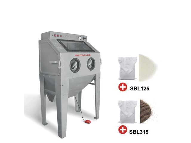 Pack cabine de sablage 415 L avec 25 kg de microbilles de verre et 25 kg de corindon brun MW Tools CAT415SET