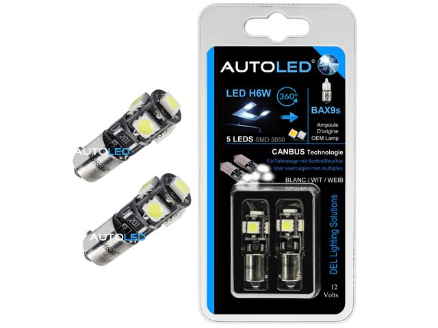 LED BAX9s / H6W Canbus 5 LEDS Blanc