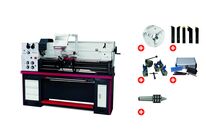 Tour à métaux hauteur des pointes 180 mm entre-pointes 1000 mm alésage 52 mm 1,5 kW 400V avec accessoires essentiels Optiturn TH3610 PACK