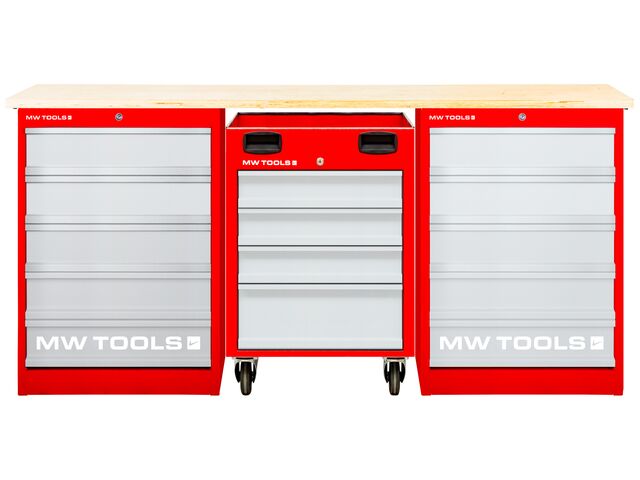 Établi modulaire Multiplex avec 2 armoires à tiroirs 5T et 1 servante d&#039;atelier 4T 2000 mm MW Tools MOD20L55M