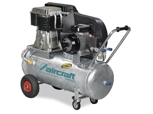 Compresseur mobile à entraînement par courroie à huile cuve galvanisée 100 L 5,5 kW / 7,5 Ch 10 bars 850 l/min 400V Aircraft AIRPROFI 853/100