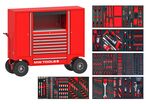 Servante d'atelier robuste avec armoires et 8 tiroirs - Grandes roues avec freins à disque - Set de 514 outils MW Tools MWE512M5