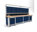 Établi d'atelier industriel 3700 mm PRACO W T72 - Plateau en hêtre massif - Éclairage LED - Tiroirs et armoire MW Tools PRAW3700T72