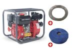 Pack Pompe à eau thermique essence 48.000 L/h 7 CV raccord 3 avec tuyau d'aspiration 5 m et tuyau de refoulement 50 m MW Tools WP4800SET