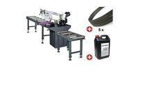 Scie à ruban pour métaux 0-60° capacité 225 mm 1,5 kW 230V y compris 2 convoyeurs 1M et 2M 5 lames de scie 1 bidon de 5L Optisaw S275NV PACK 2