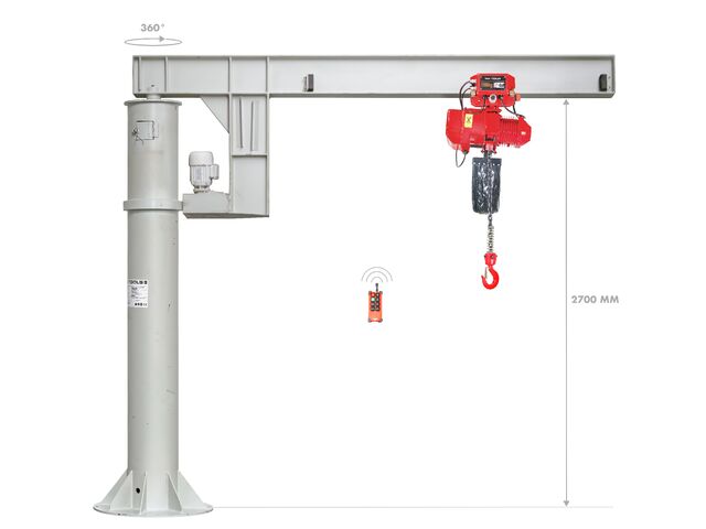 Grue pivotante électrique 1T flèche 3m avec palan et chariot MW Tools KZK100MSET