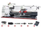 Tour à métaux d'établi hauteur des pointes 125 mm entre-pointes 550 mm alésage 26 mm 0,75 kW 230V + accessoires essentiels Torros PACK TR2550 230V