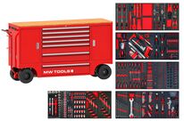 Servante d&amp;#039;atelier robuste avec 2 armoires et 7 tiroirs - Grandes roues avec freins à disque - Set de 514 outils MW Tools MWE512TR2